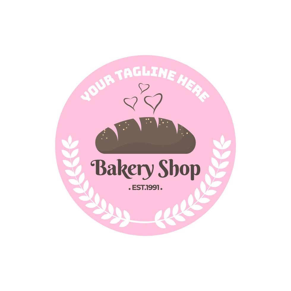 Bakery logo design with flat style of bakery chef hat and wheat circle and pink color illustration vector