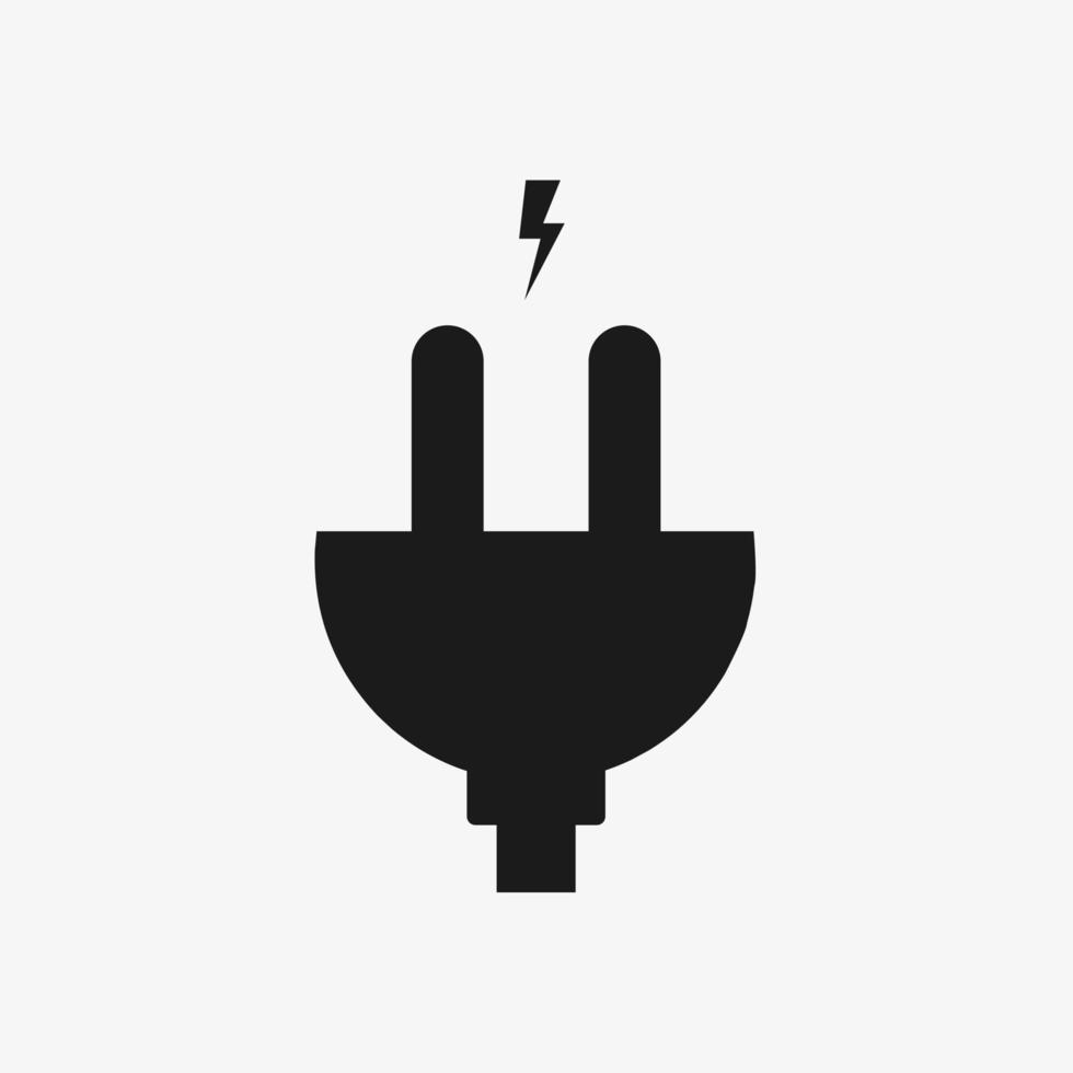 electric plug icon in black with thunder symbol isolated on white background vector