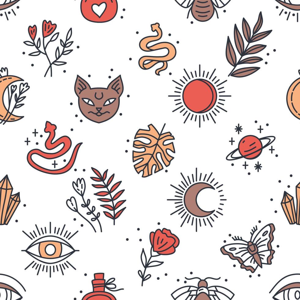 Seamless pattern of Mystical and Astrology objects in boho style vector