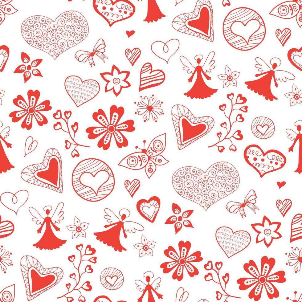 Valentines day card, ornate background. Seamless hand drawn pattern background. vector