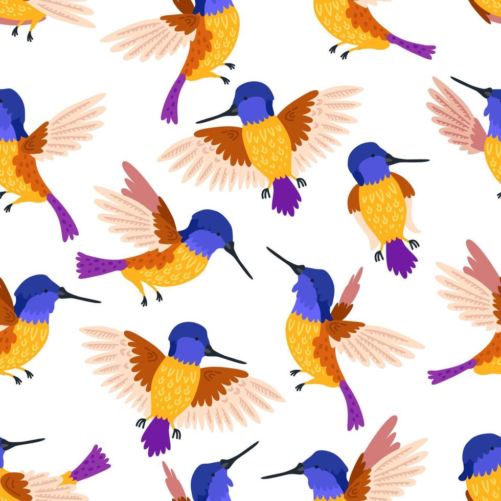 Seamless pattern hummingbird background for kids. Cute children design template vector