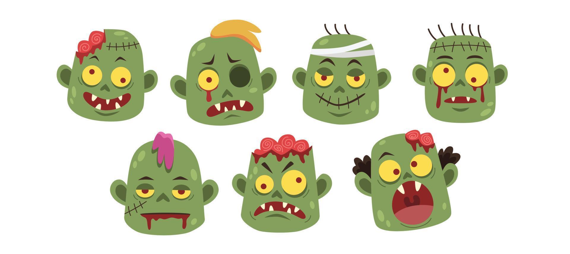 Zombie head spooky emoticons vector