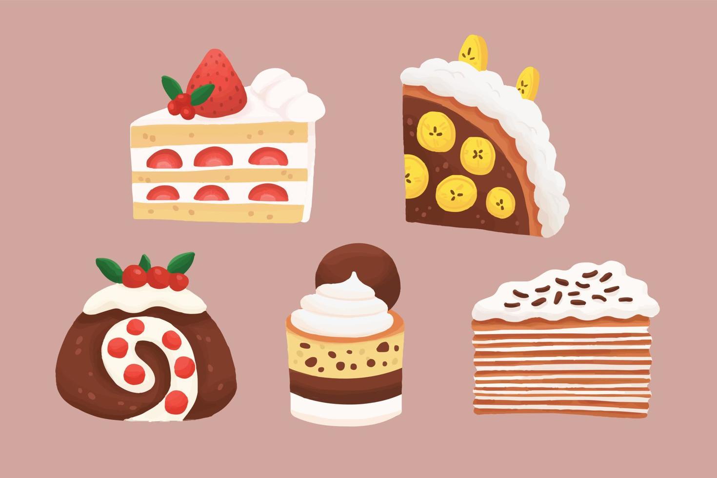 Delicious sweet desserts vector illustration