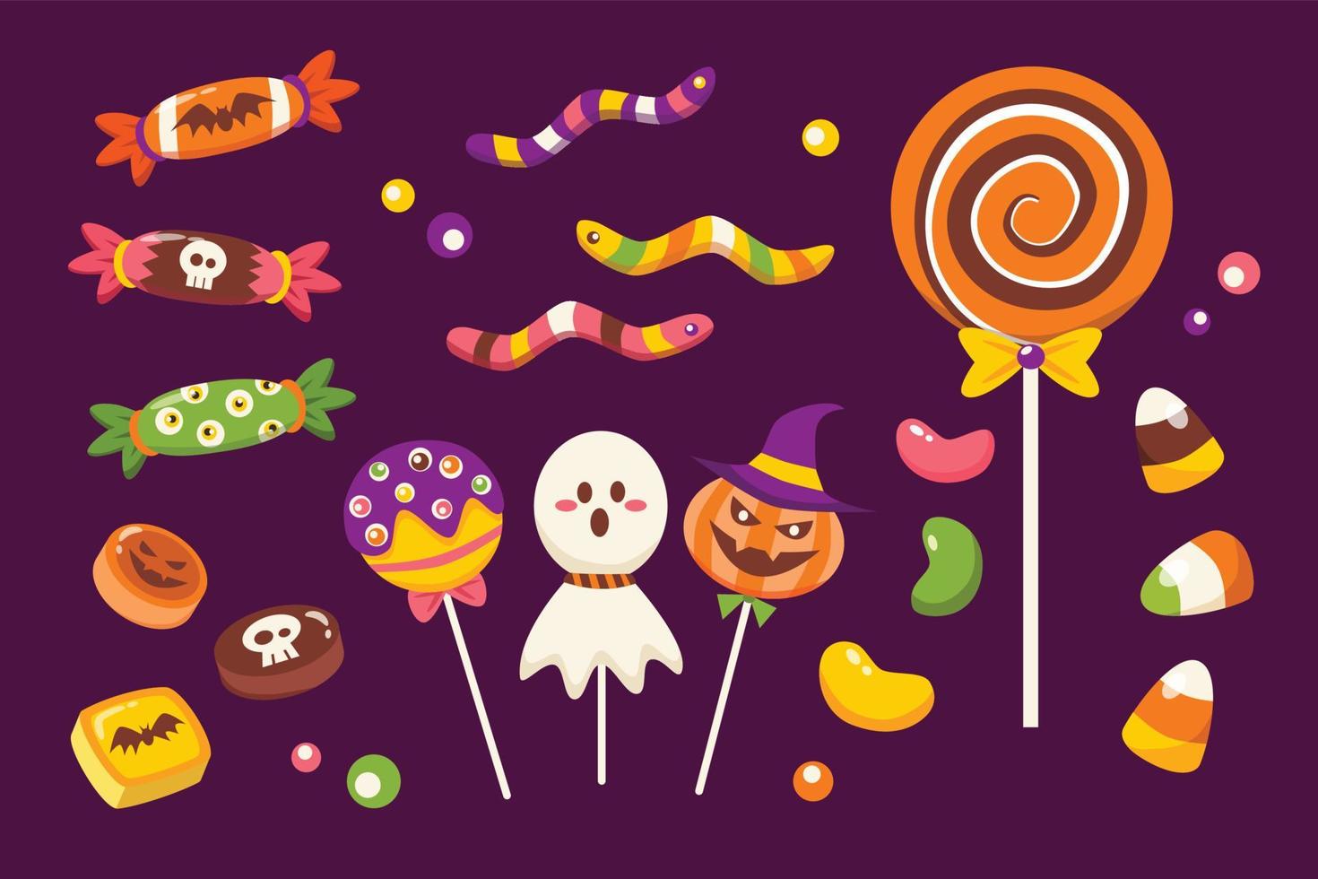 Halloween candies vector illustration set