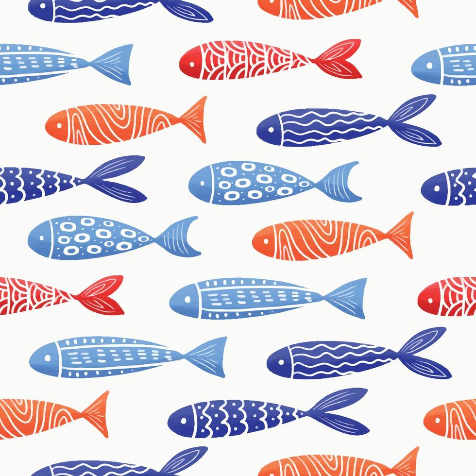 Seamless pattern of hand drawn doodle fish vector