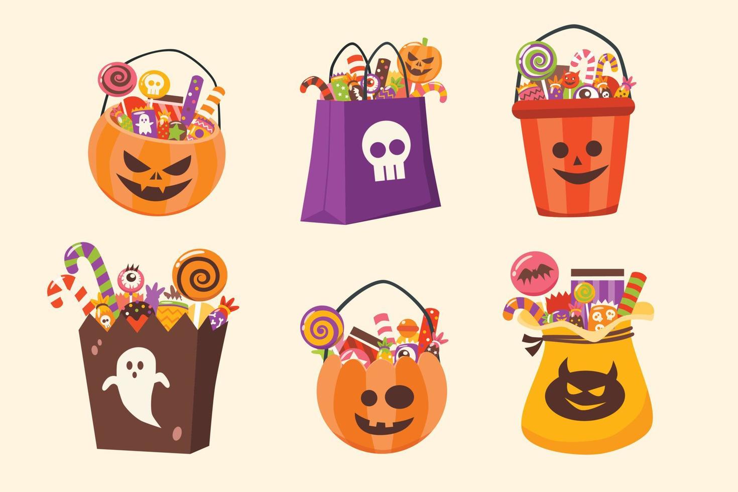 Set of halloween candy bag vector