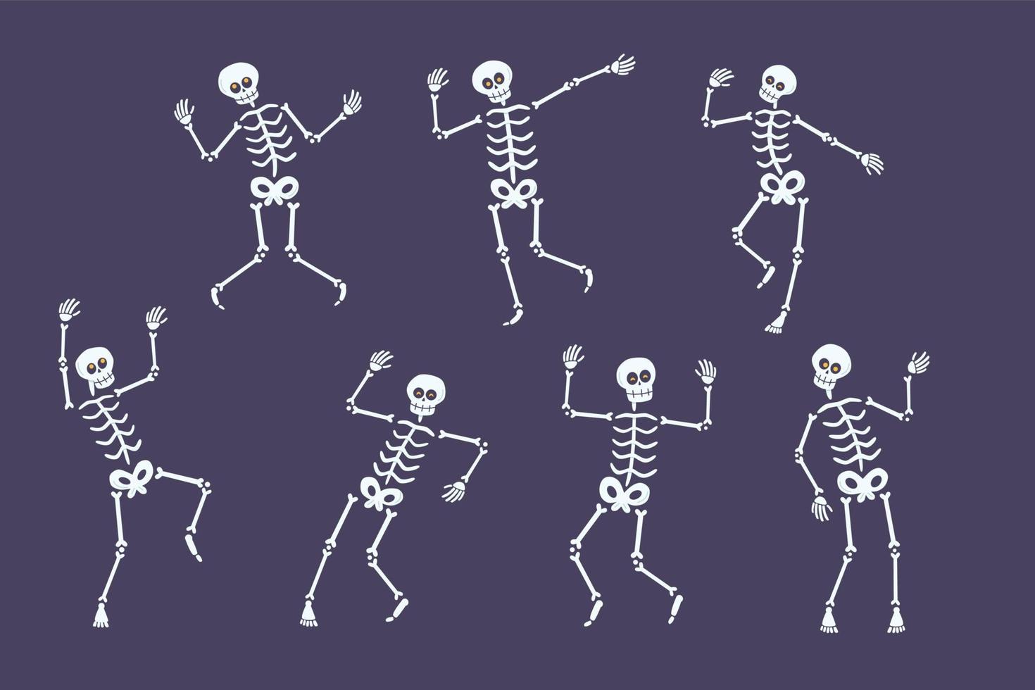 Happy dancing skeleton vector set