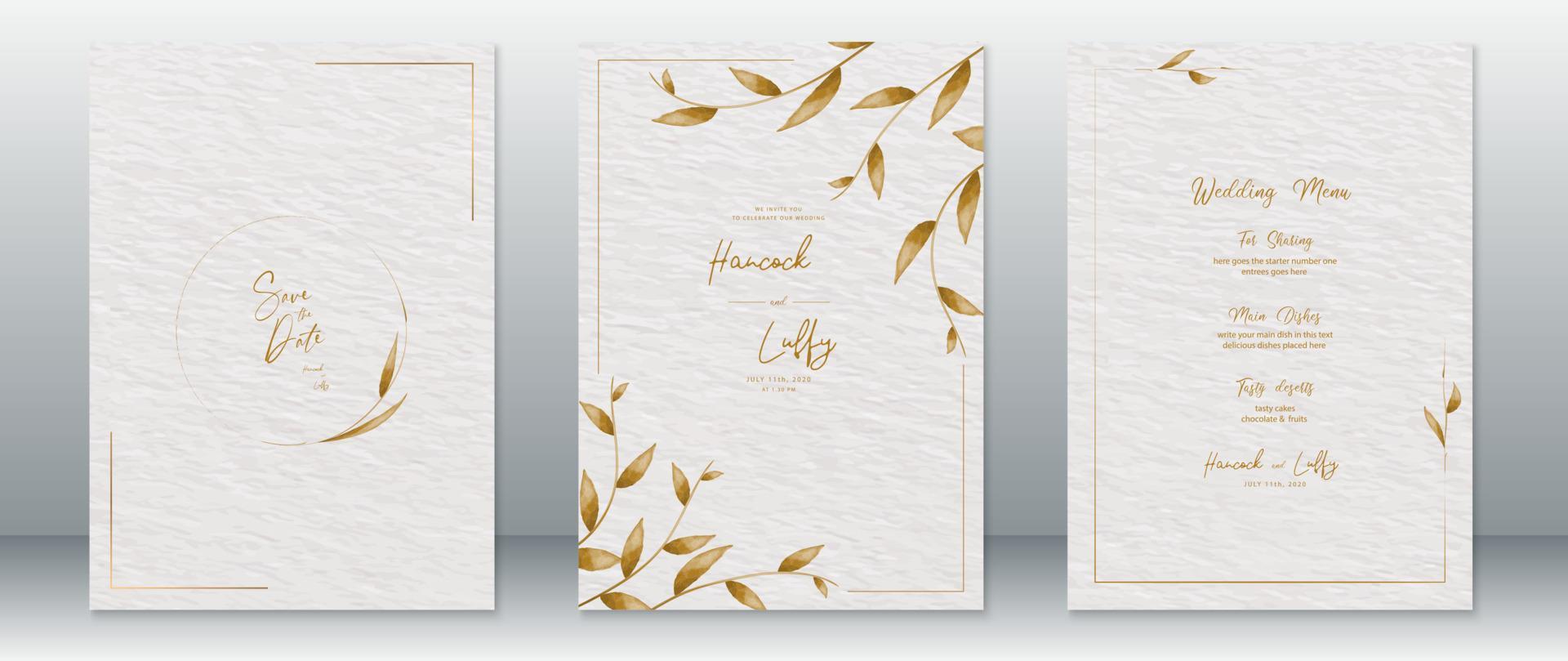 plantilla de tarjeta de invitación de boda de lujo con diseño dorado vector