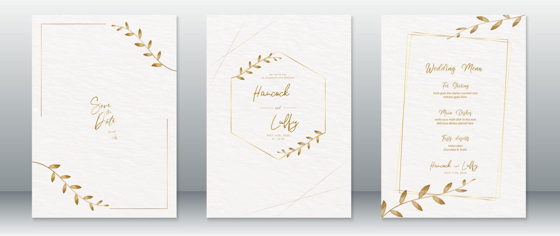 plantilla de tarjeta de invitación de boda de lujo con diseño dorado vector