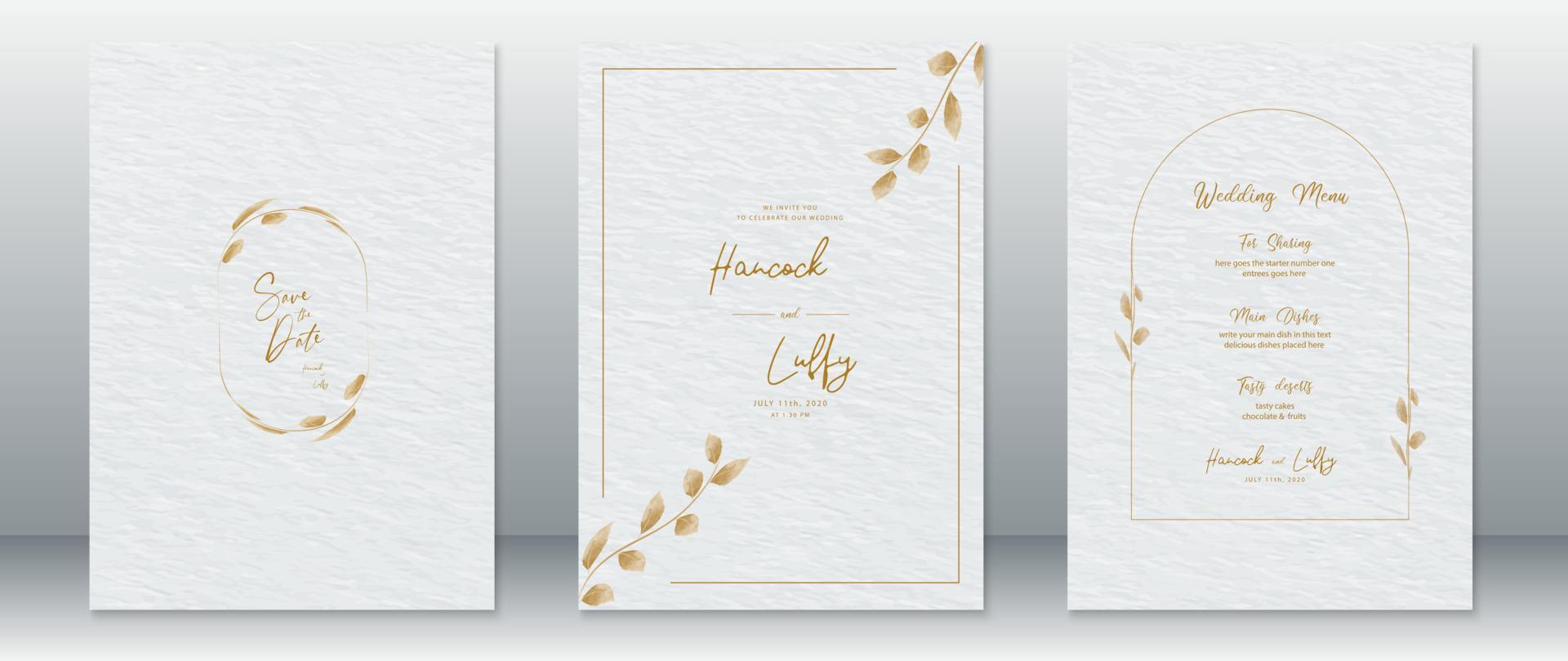 plantilla de tarjeta de invitación de boda de lujo con diseño dorado vector