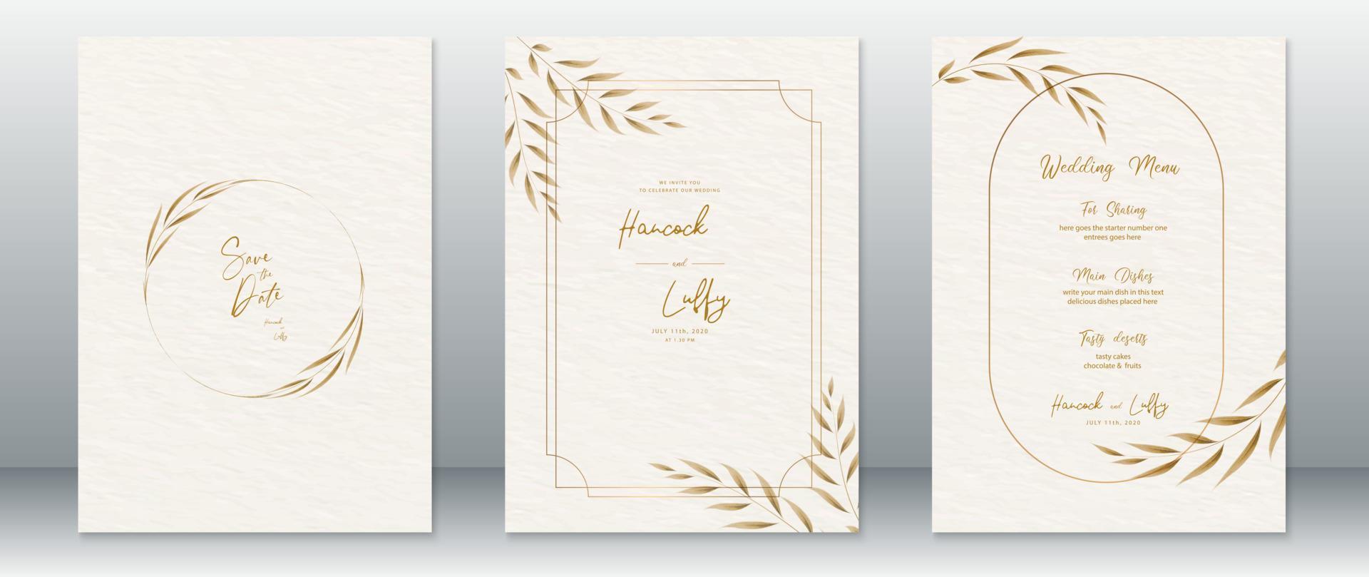plantilla de tarjeta de invitación de boda de lujo con diseño dorado vector