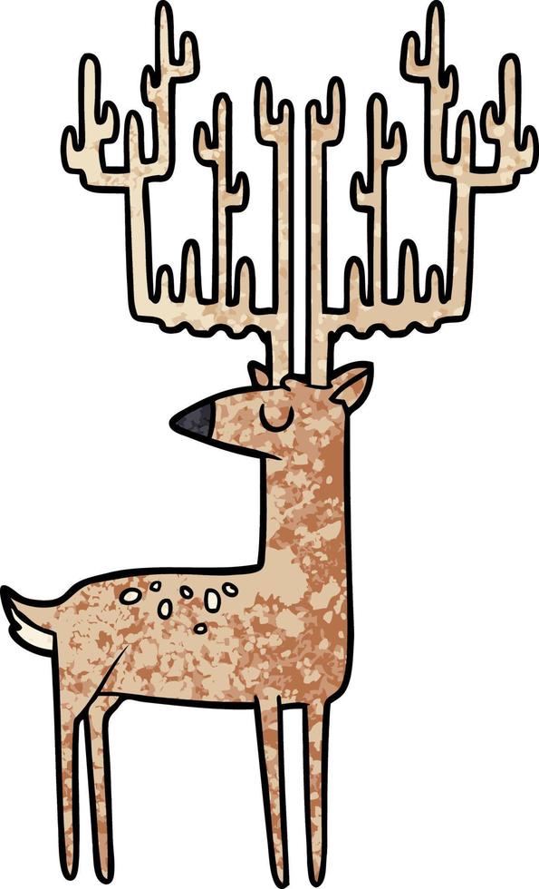cartoon stag with huge antlers vector
