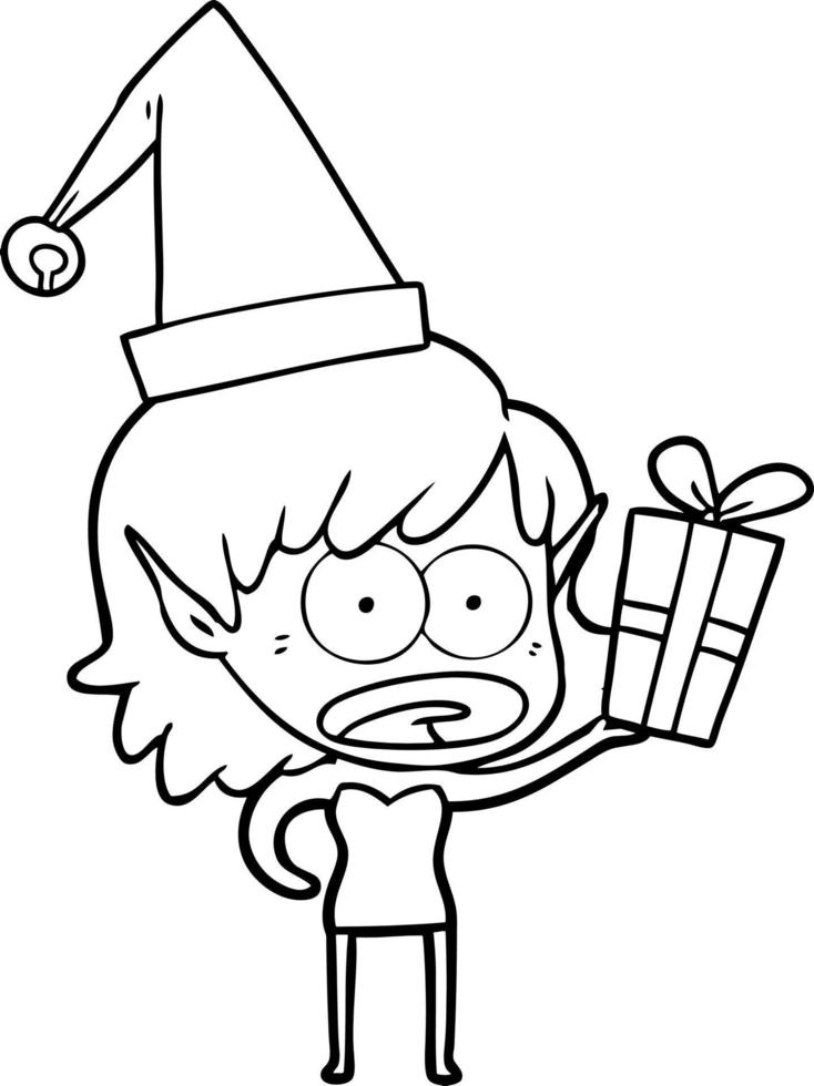 caricatura sorprendida niña elfa de navidad vector