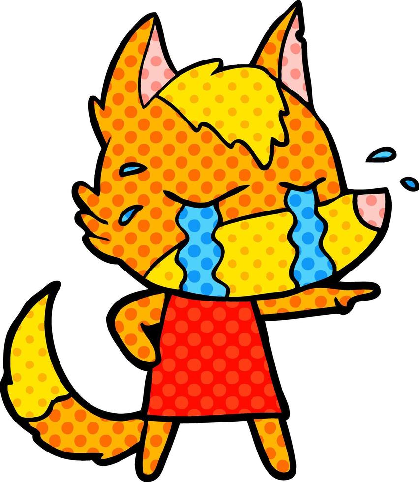 sad little fox cartoon character vector