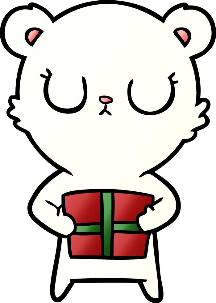 polar bear with christmas present cartoon vector