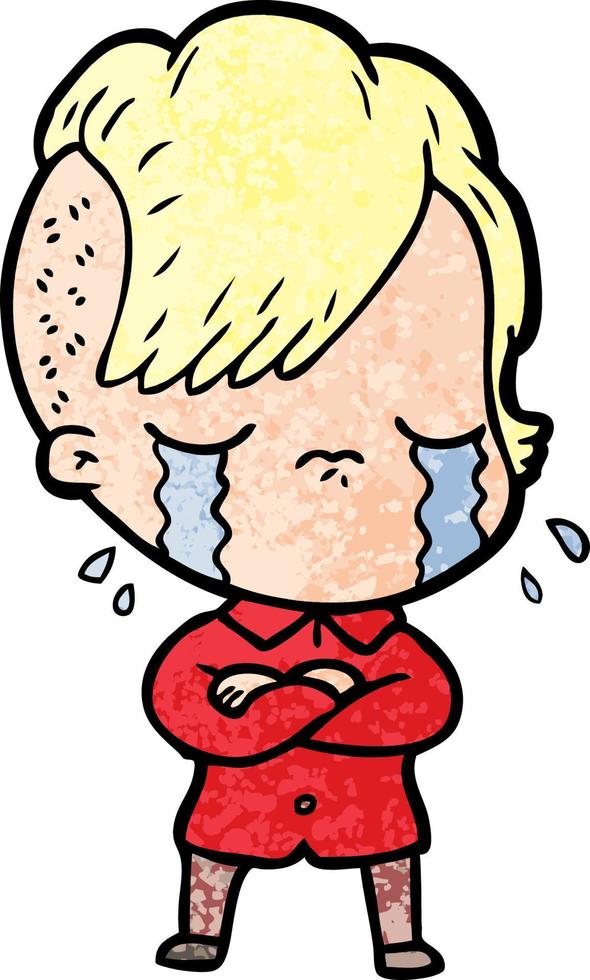 cartoon crying girl with crossed arms vector