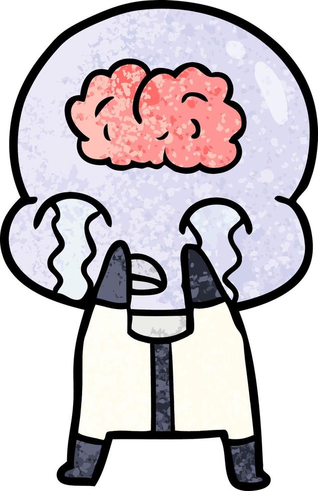 cartoon big brain alien crying vector