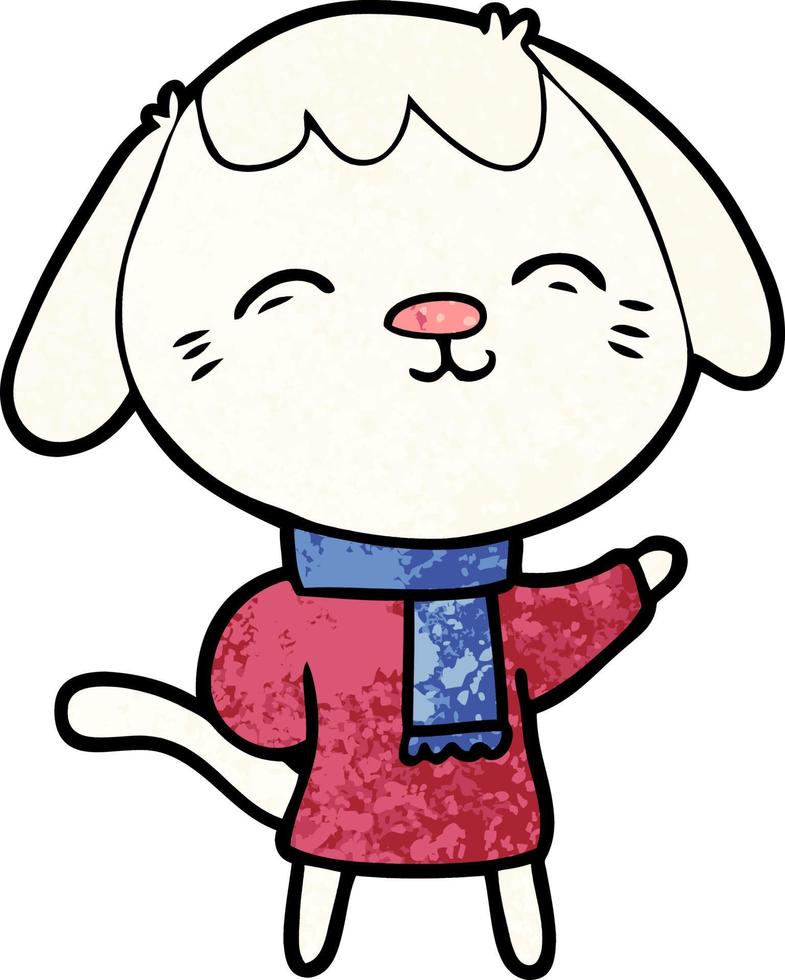 happy cartoon dog in winter clothes vector