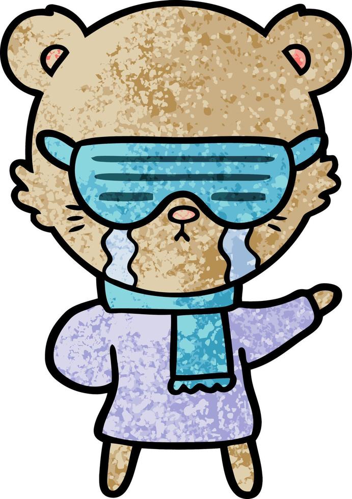 crying cartoon bear wearing rave sunglasses vector