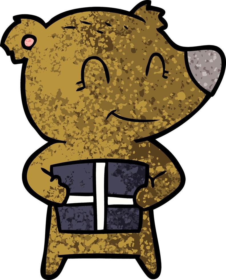 bear cartoon chraracter with present vector