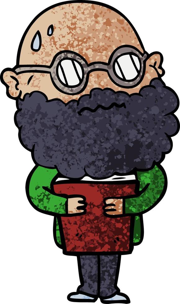 cartoon worried man with beard and spectacles vector