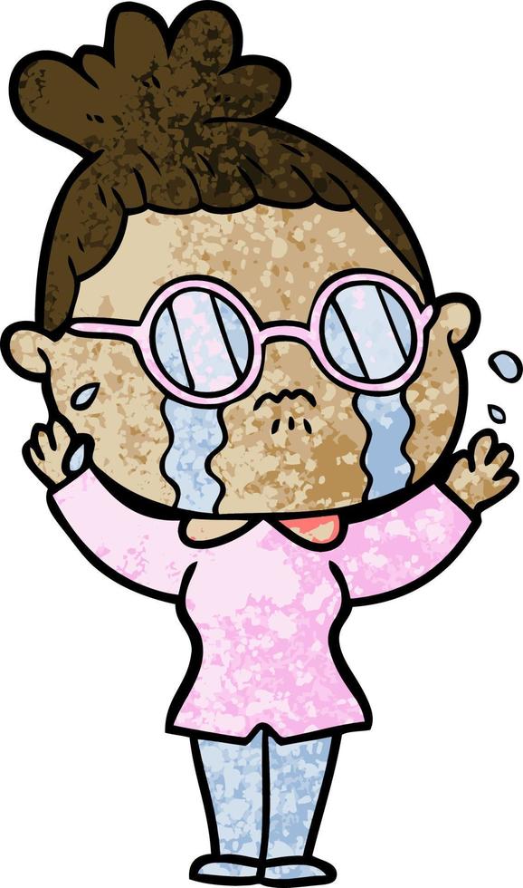 cartoon crying woman wearing spectacles vector