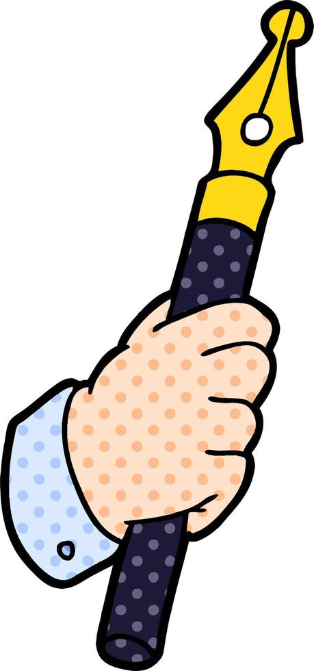 cartoon hand holding fountain pen vector