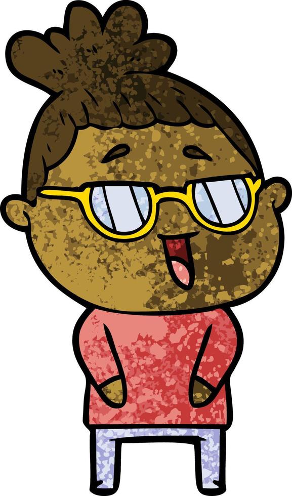 cartoon happy woman wearing spectacles vector