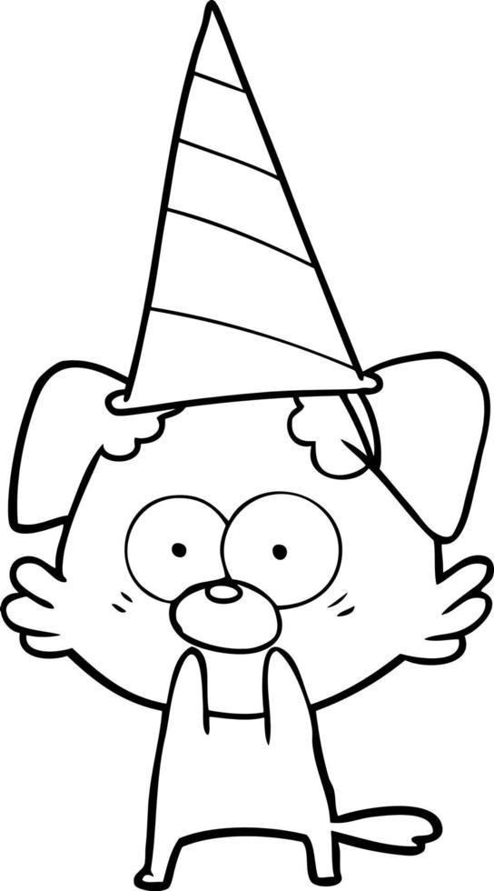 nervous dog cartoon in party hat vector