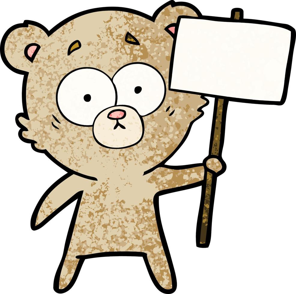 bear cartoon chraracter with protest sign vector