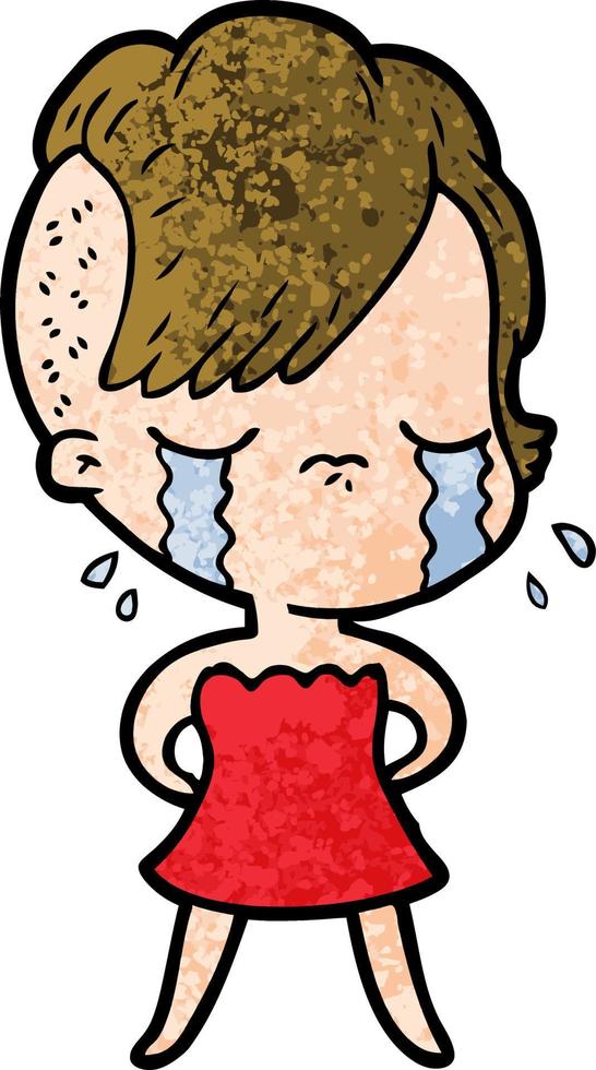 cartoon crying girl vector