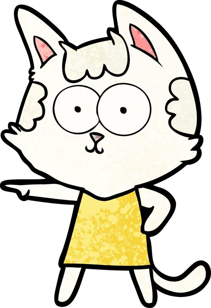 happy cartoon cat in dress pointing vector