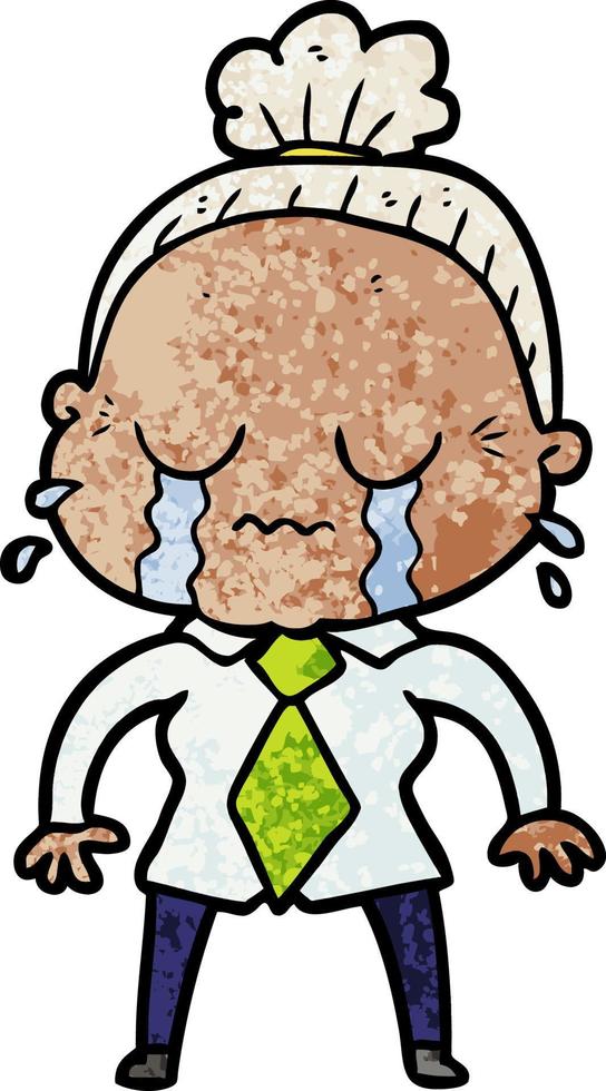 cartoon crying old lady vector