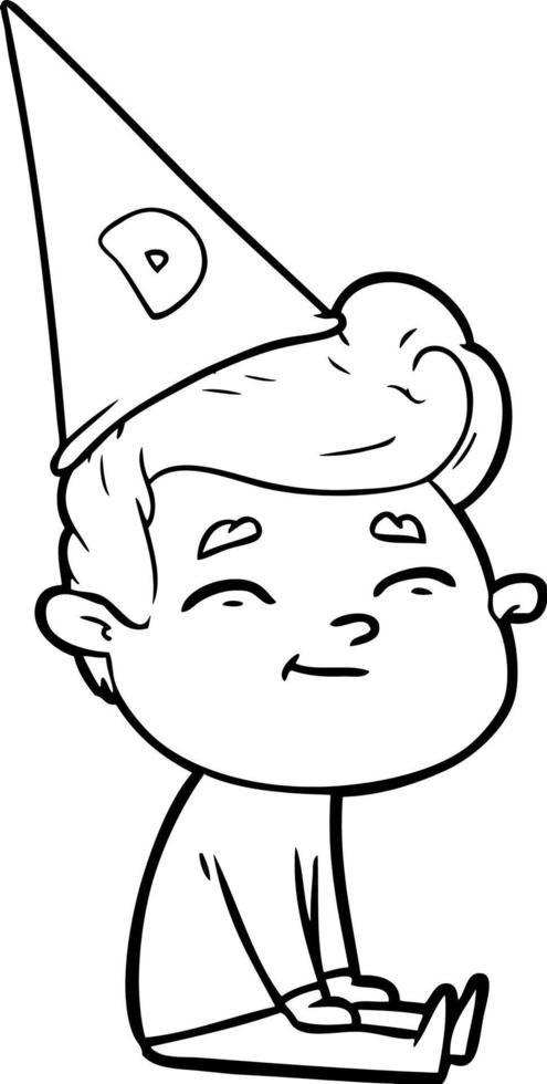 happy cartoon man sitting with dunce cap on head vector