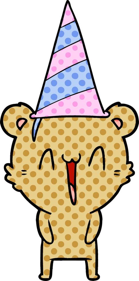 happy bear in party hat cartoon vector