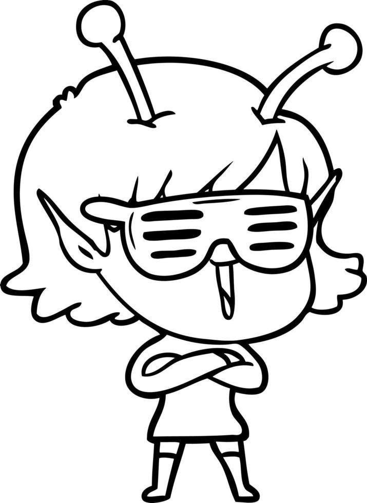 cool cartoon happy alien girl vector