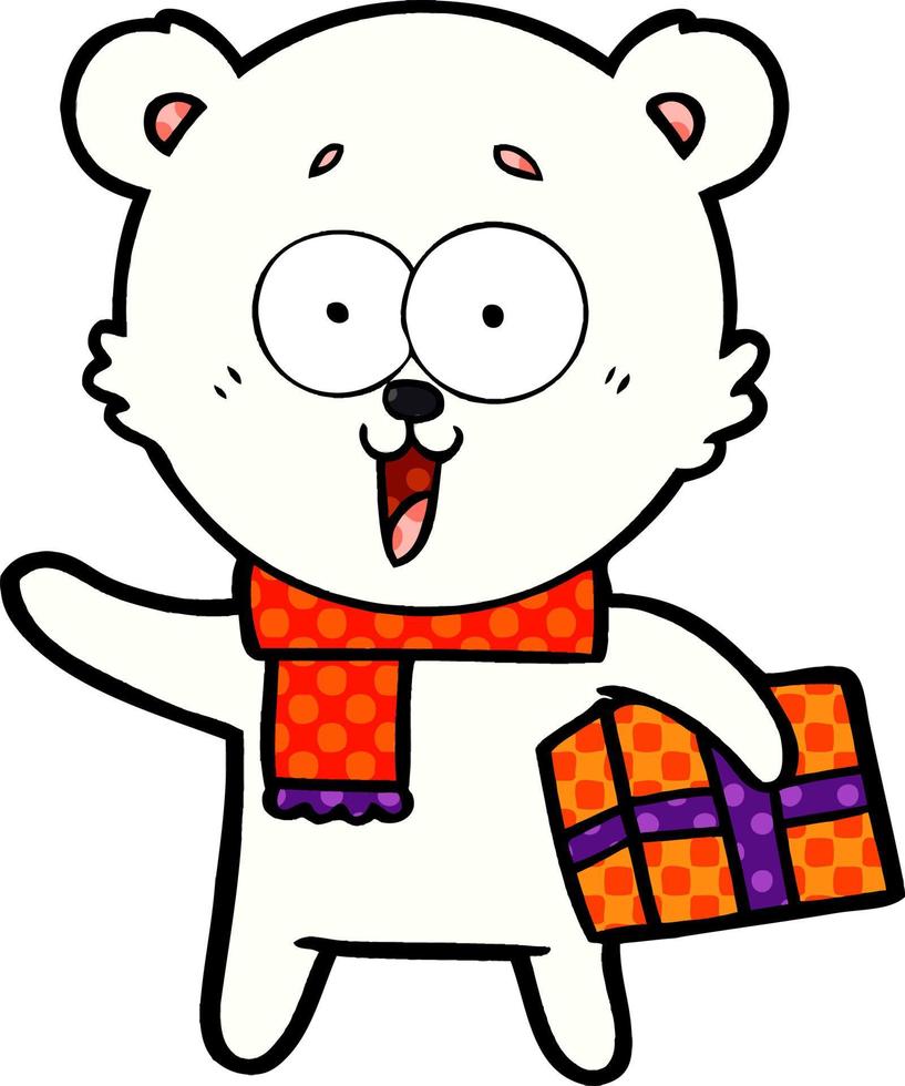 oso polar con dibujos animados de regalo de navidad vector