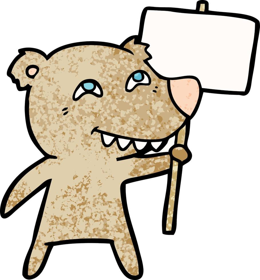 bear cartoon chraracter with protest sign vector