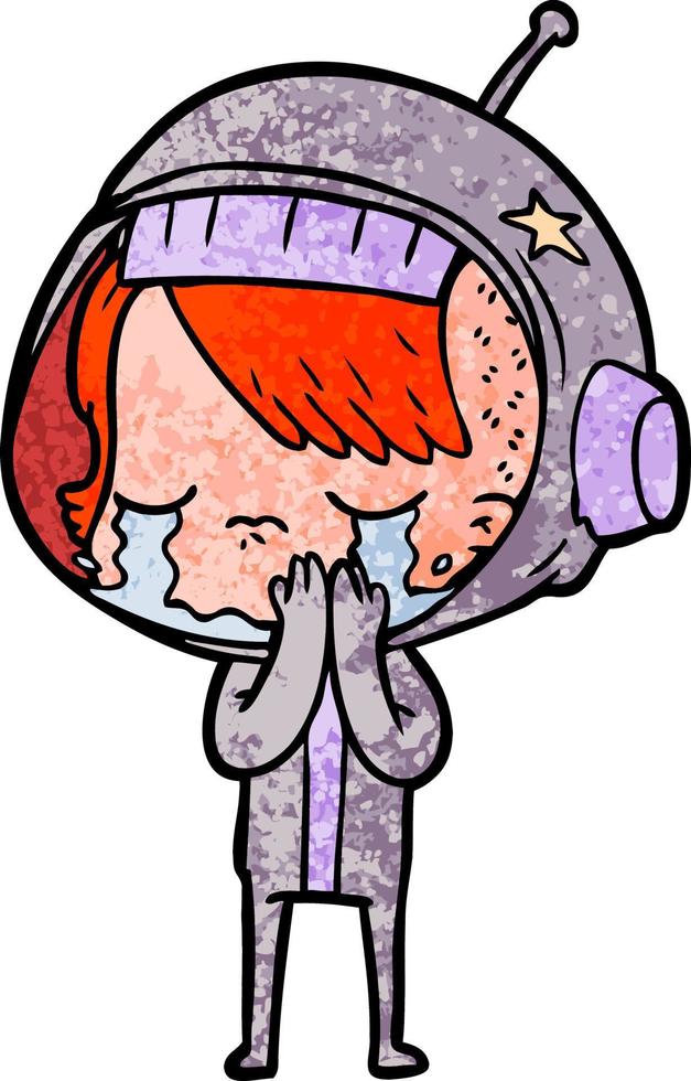cartoon crying astronaut girl vector