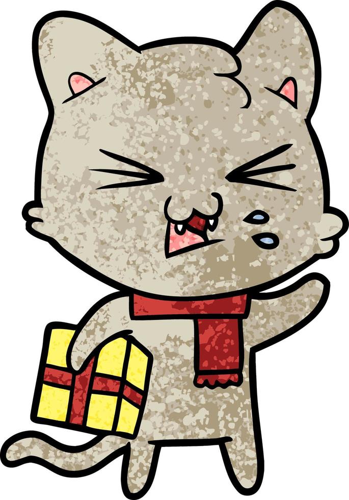 cartoon cat hissing vector