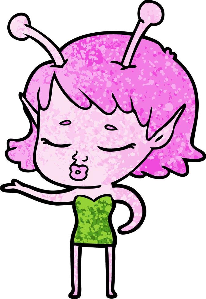 cute alien girl cartoon vector