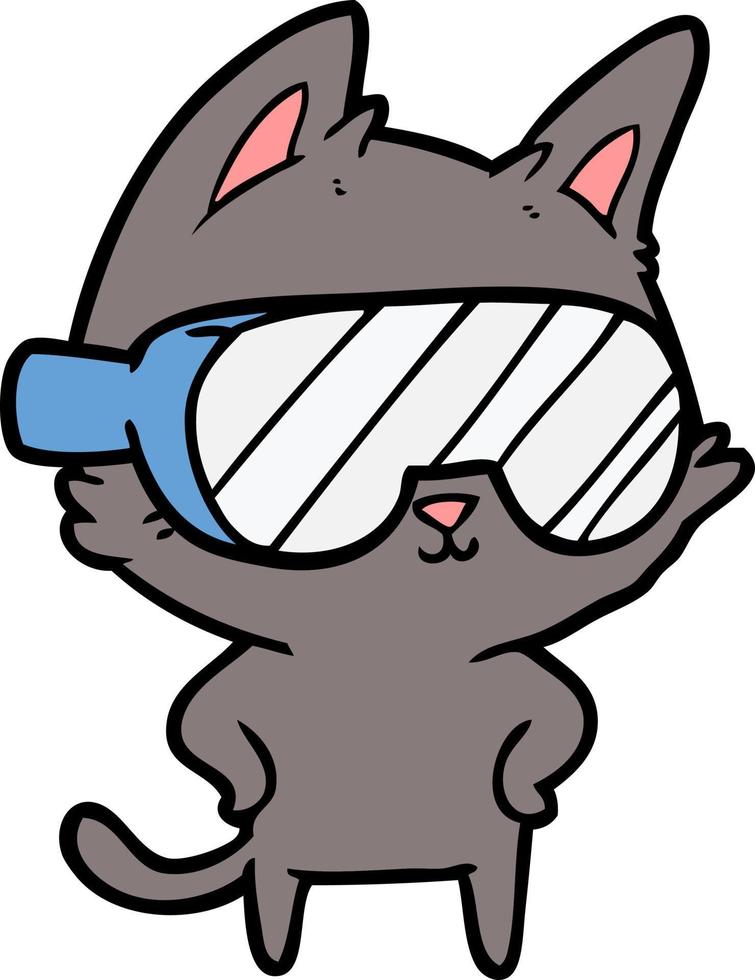 cartoon cat with goggles over eyes vector