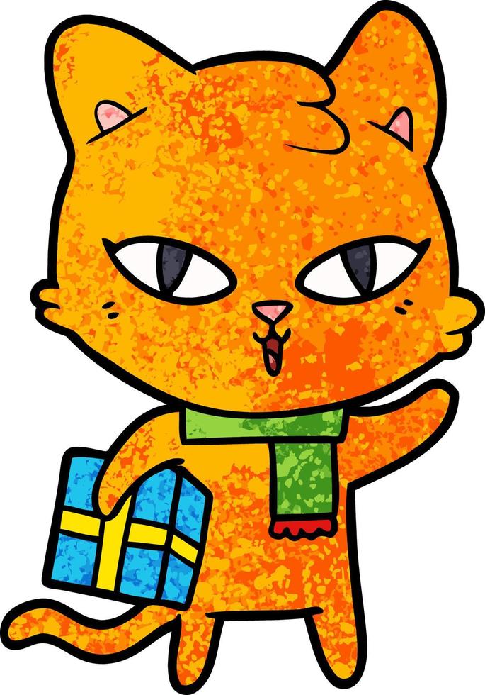 cartoon cat with a present vector