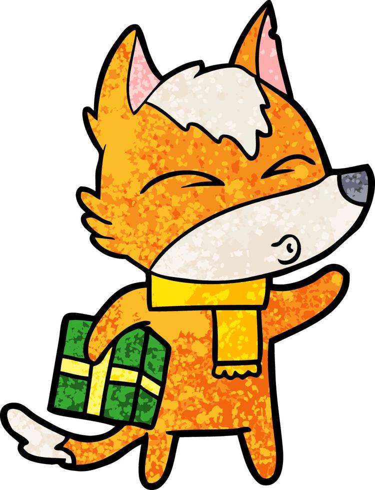 personaje de dibujos animados de fox con presente vector