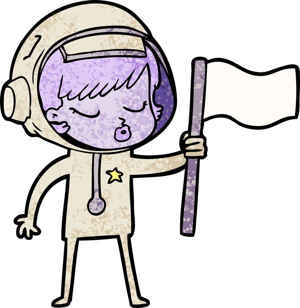 cartoon pretty astronaut girl planting flag vector