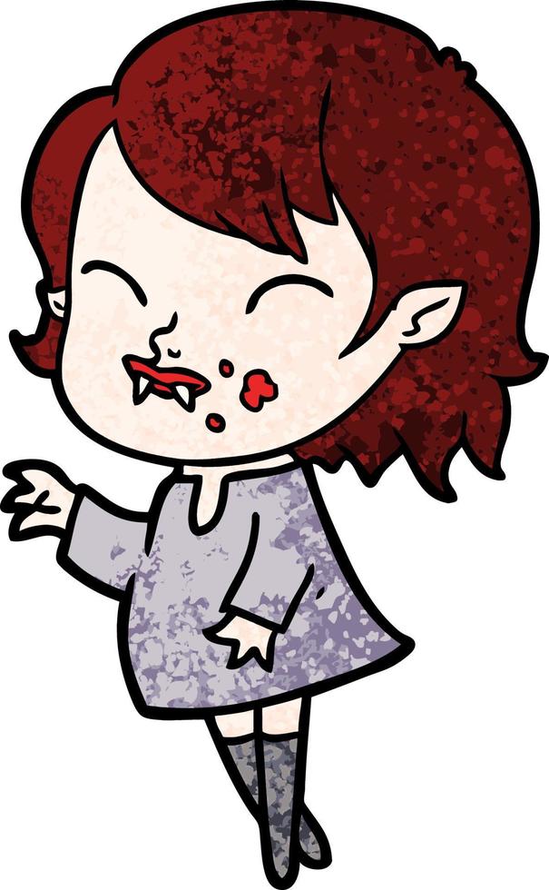 chica vampiro de dibujos animados con sangre en la mejilla vector
