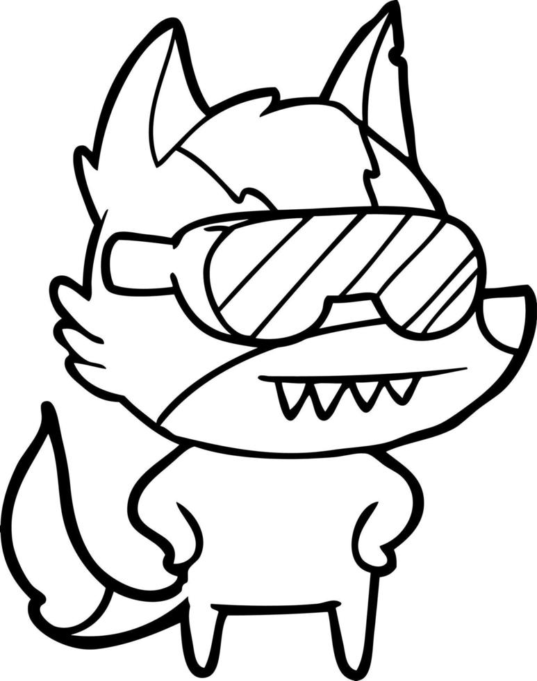 wolf wearing goggles cartoon vector