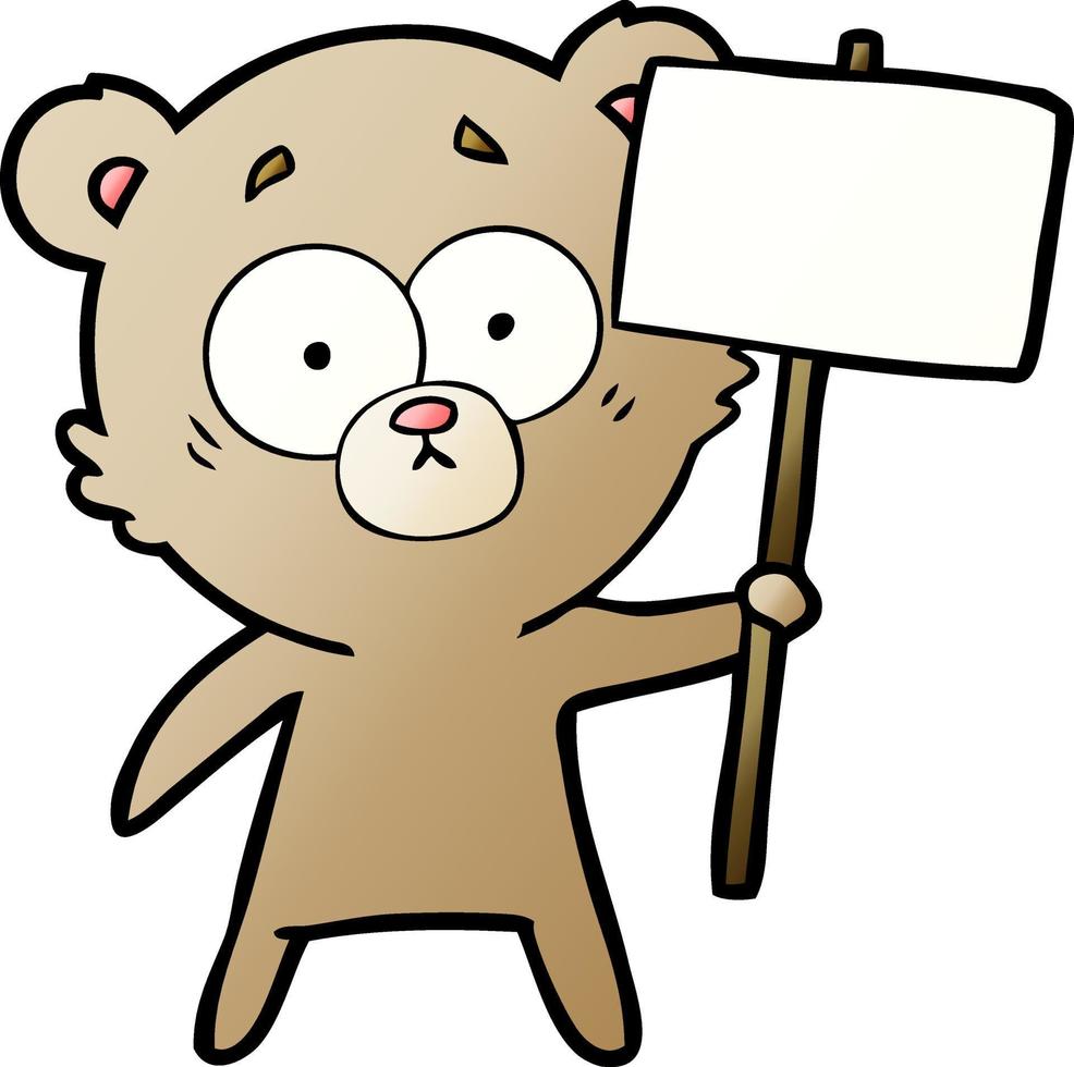 bear cartoon chraracter with protest sign vector