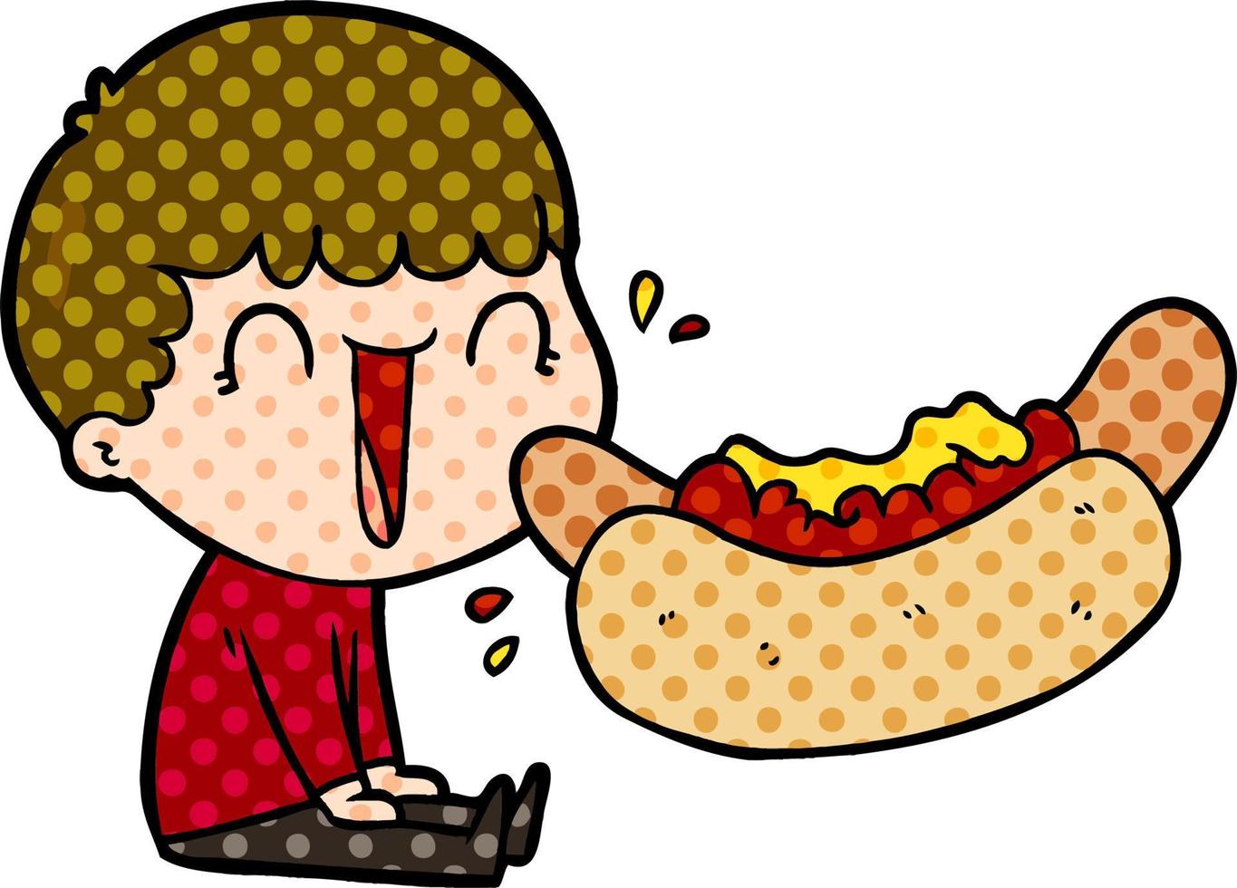 laughing cartoon man eating giant hotdog 12374281 Vector Art at Vecteezy