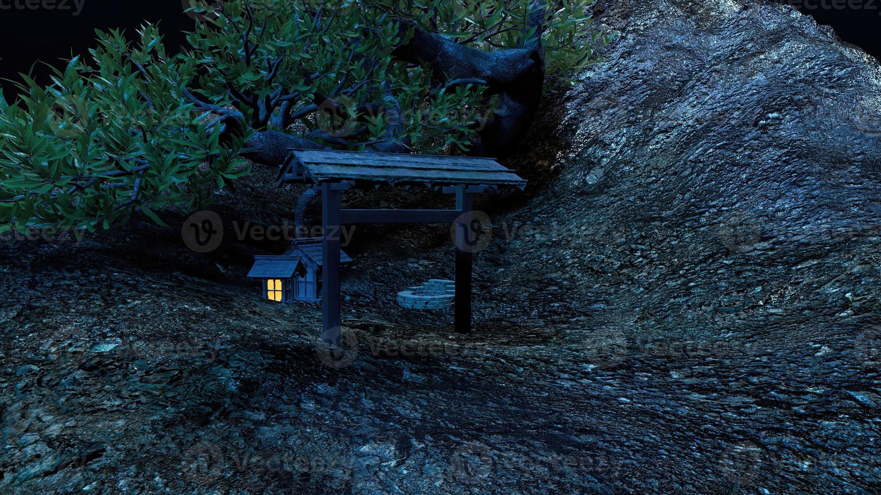 Bungalows on rural mountain slopes at night photo